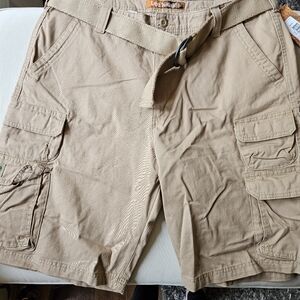 Lee Men's 36 Tan Relaxed Fit Belted Cargo Shorts Dungarees Twill Cotton NWT